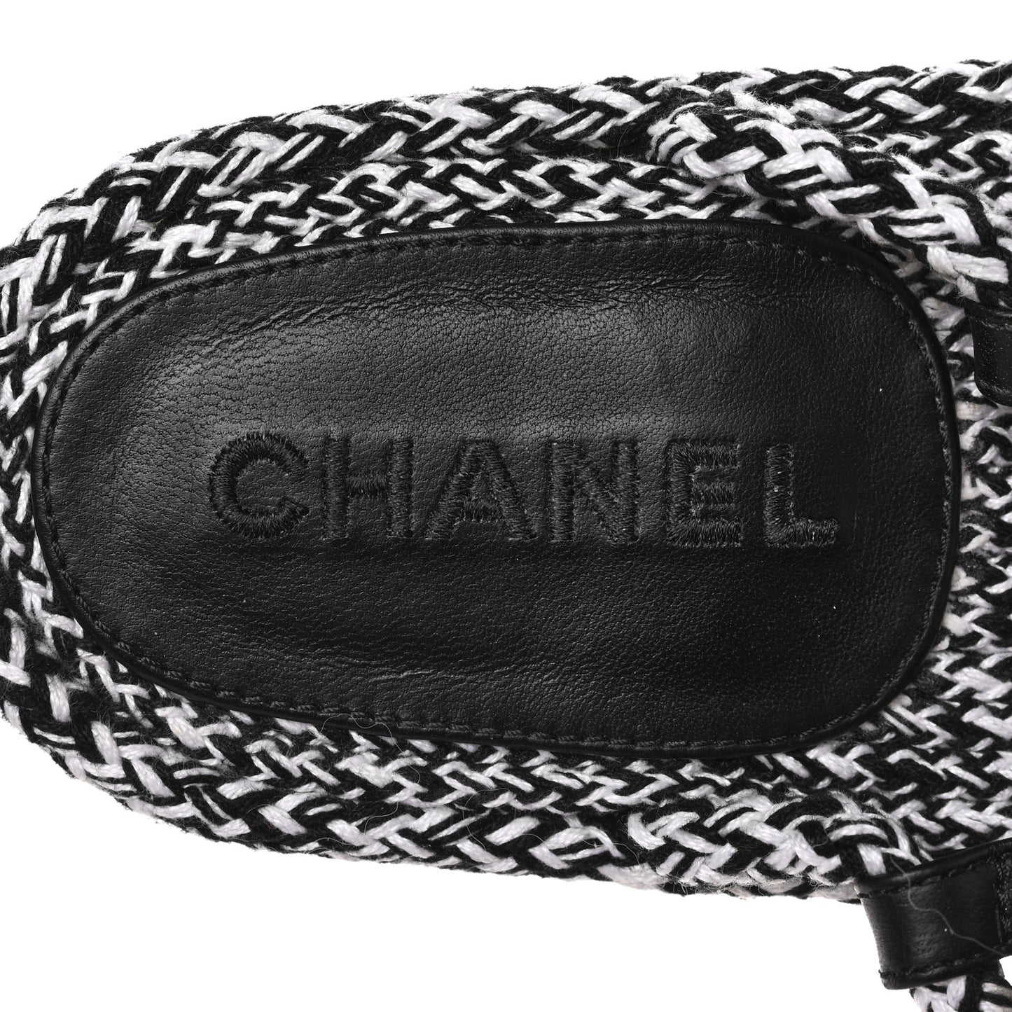 Cord Lambskin Quilted Logo Sandals 37 Black White