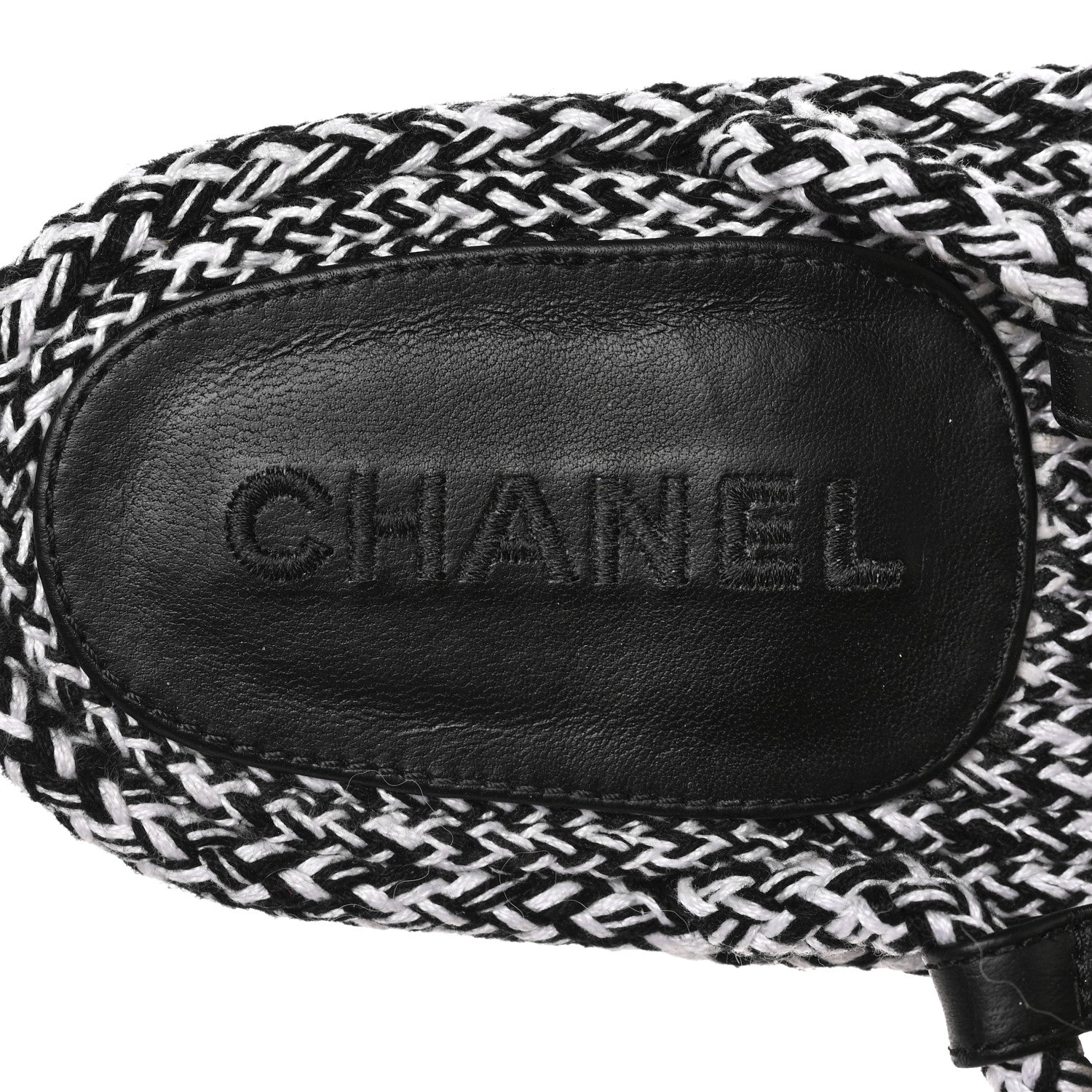 Chanel Cord Lambskin Quilted Logo Sandals 37 Black White 7 of 8