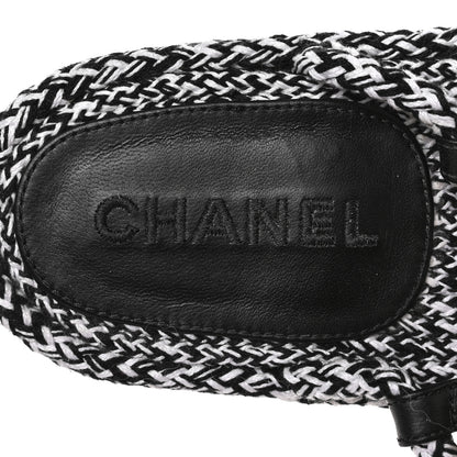 Chanel Cord Lambskin Quilted Logo Sandals 37 Black White 7 of 8