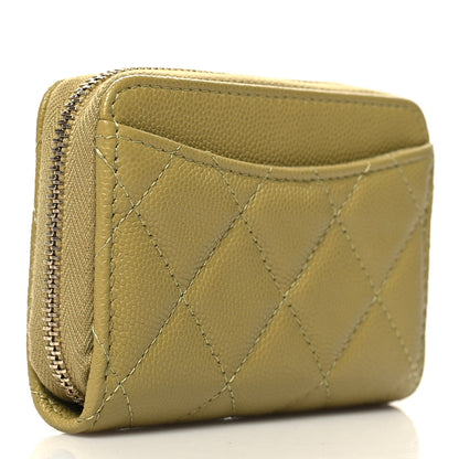 Chanel Caviar Quilted Zip Around Coin Purse Wallet Light Green 3 of 9