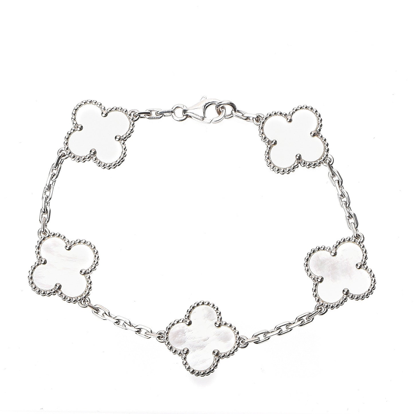 18K White Gold Mother of Pearl 5 Motifs Vintage Alhambra Bracelet