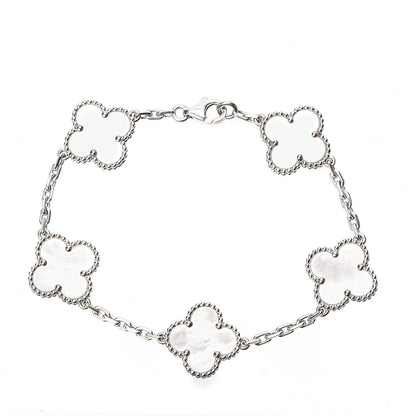 Van Cleef & Arpels 18K White Gold Mother of Pearl 5 Motifs Vintage Alhambra Bracelet 1 of 4