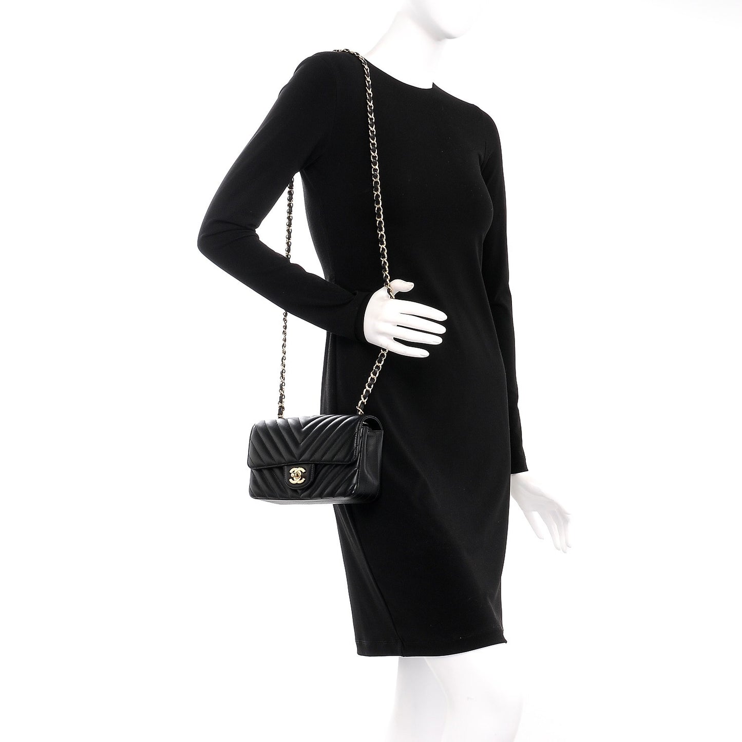 Lambskin Chevron Quilted Mini Rectangular Flap Black