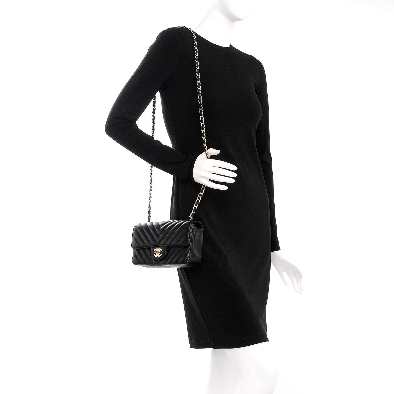 Chanel Lambskin Chevron Quilted Mini Rectangular Flap Black 2 of 8
