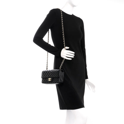 Chanel Lambskin Chevron Quilted Mini Rectangular Flap Black 2 of 8