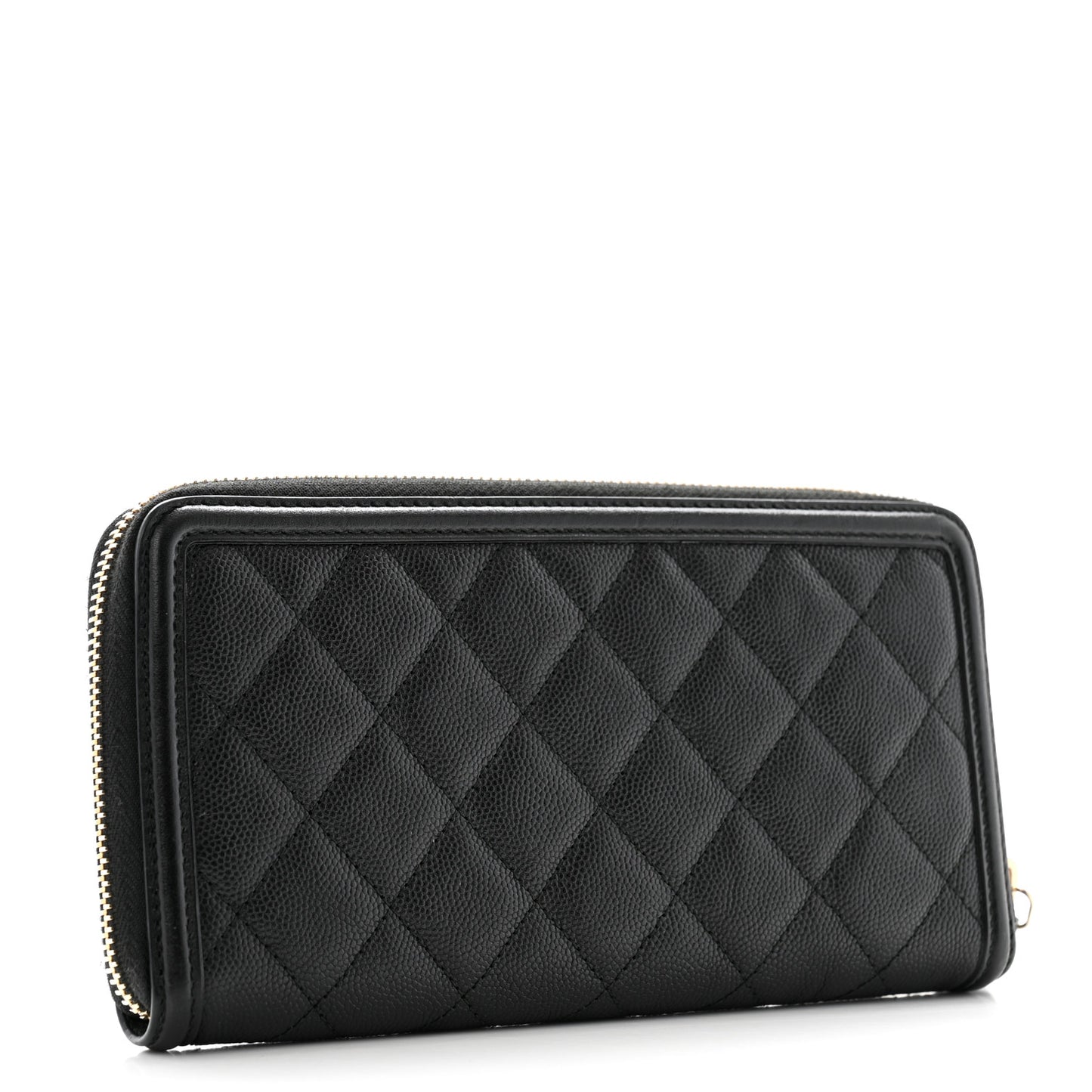 Caviar Quilted Filigree Zip Around Wallet Black