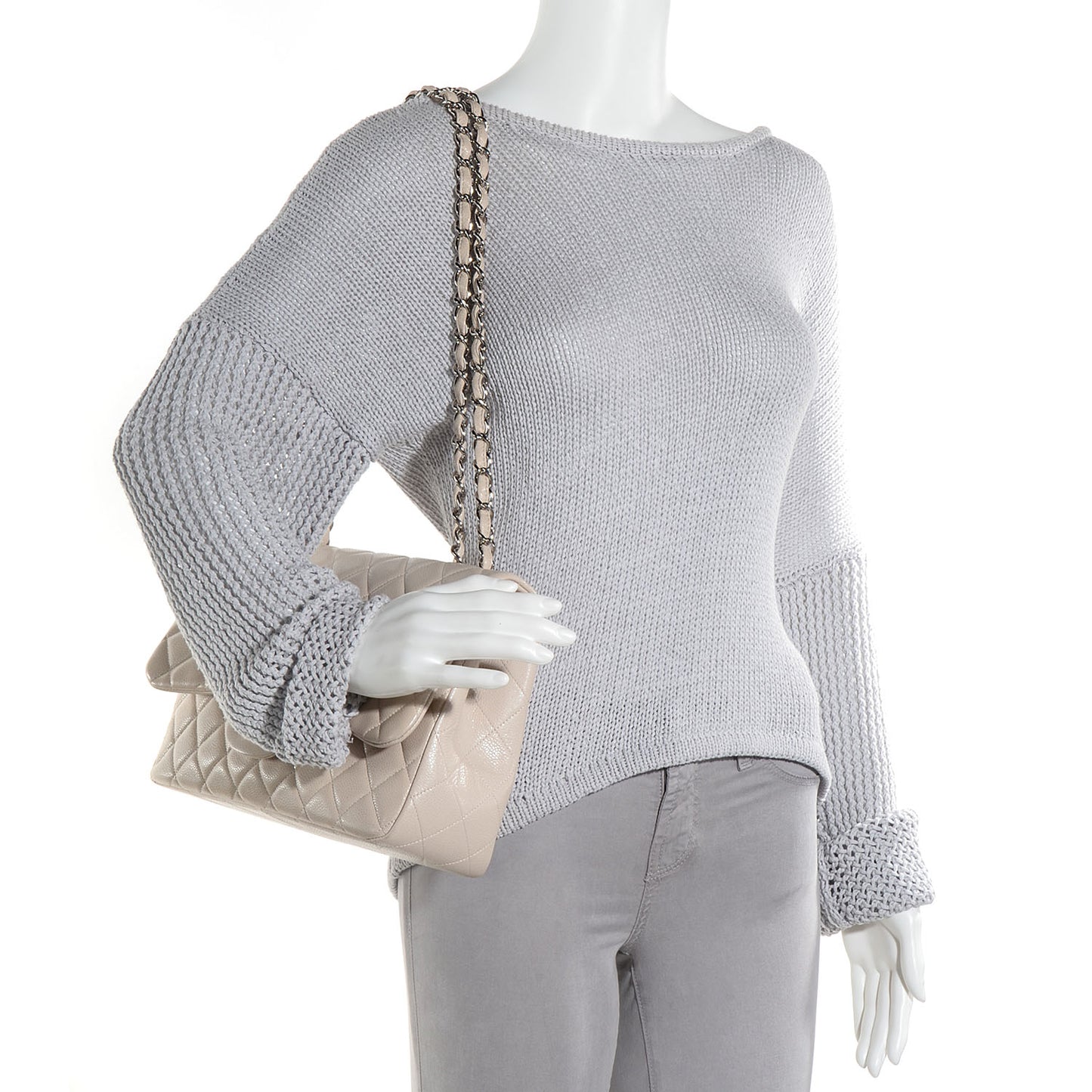 Caviar Jumbo Single Flap Light Beige