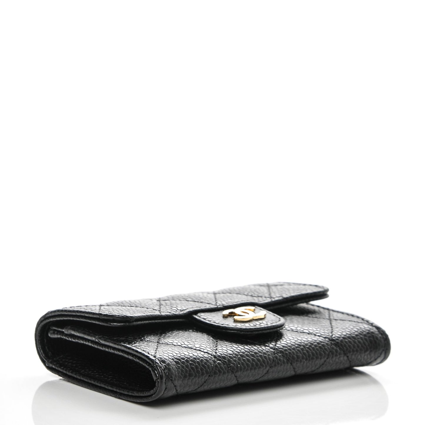 Caviar Quilted Flap Card Holder Black