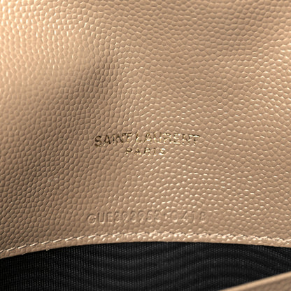 Saint Laurent Grain De Poudre Matelasse Chevron Monogram Envelope Chain Wallet Dark Beige 6 of 13