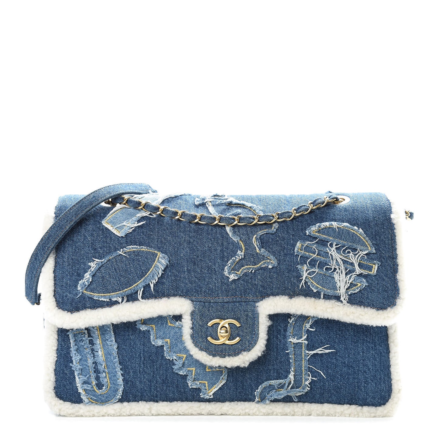Denim Shearling Hieroglyph Flap Blue