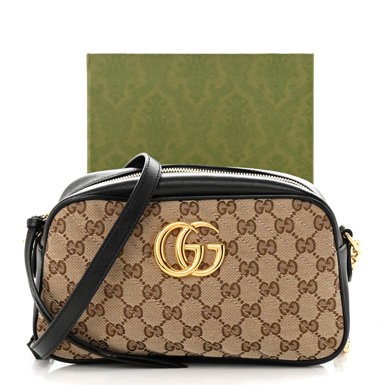 Gucci Monogram Matelasse Diagonal Small GG Marmont Chain Shoulder Bag Beige Black 13 of 13