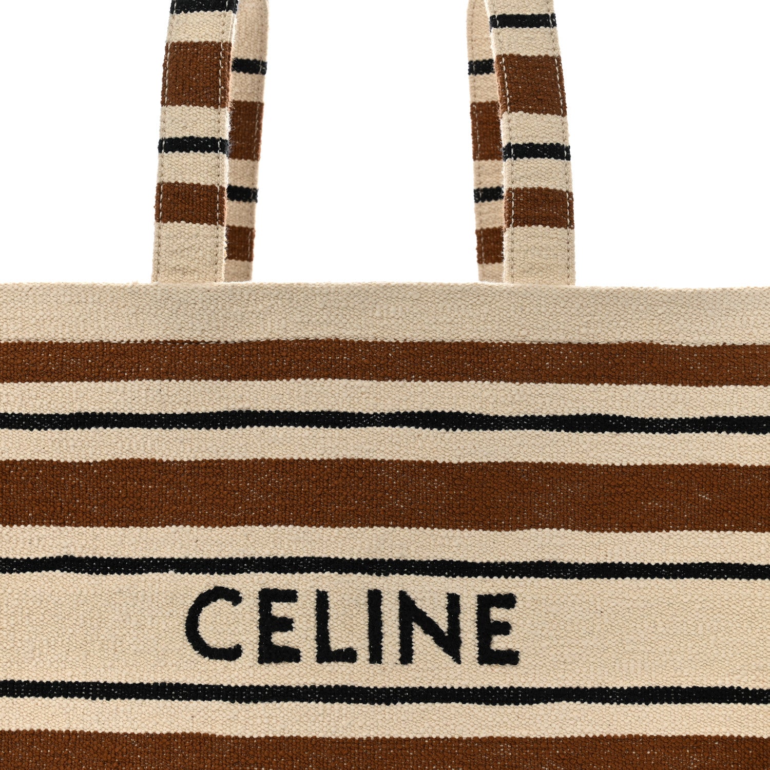 Celine Jacquard Striped Large Cabas Thais White Brown 7 of 11
