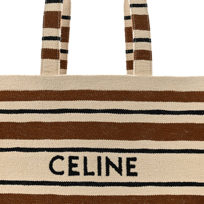 Celine Jacquard Striped Large Cabas Thais White Brown 7 of 11