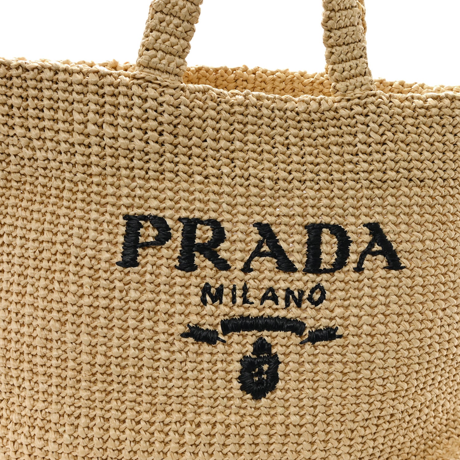 Prada Yarn Raffia Effect Crochet Embroidered Logo Tote Naturale 7 of 10
