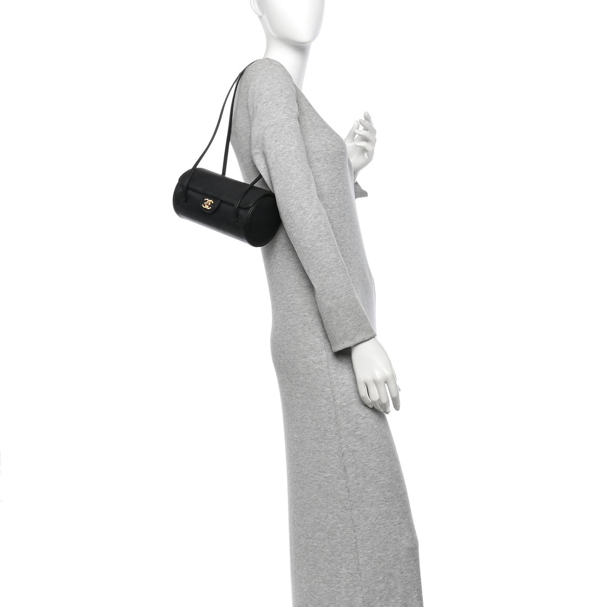 Shiny Caviar Preppy Coco Small Bowling Bag Black
