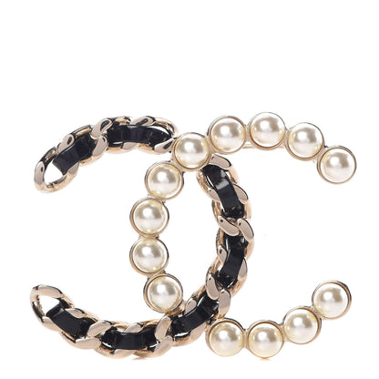 Chanel Lambskin Pearl CC Chain Brooch Black Gold 1 of 5