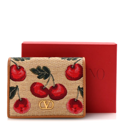 Valentino Garavani Cherryfic Jacquard Raffia Compact Vlogo Wallet Natural Red 7 of 7