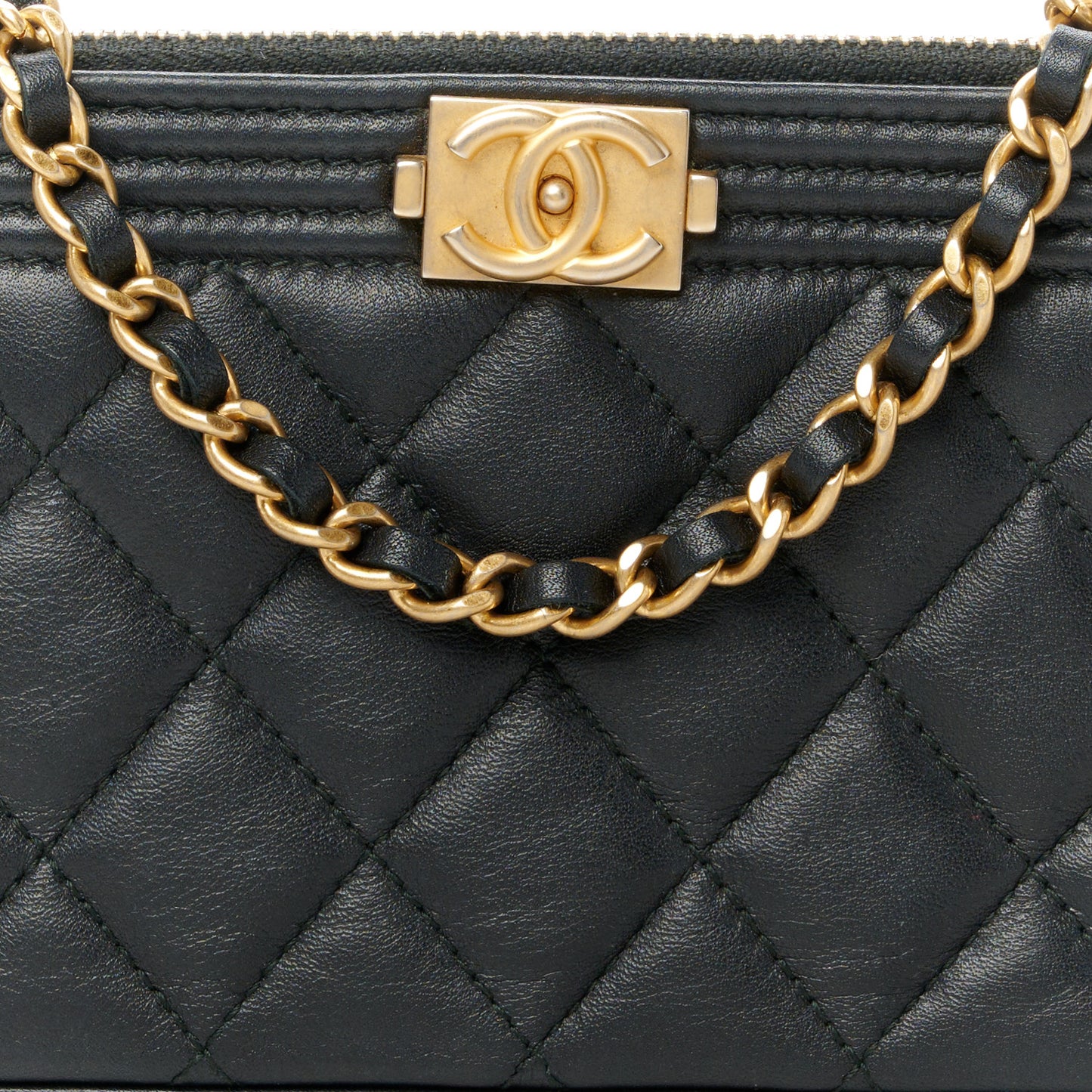 Lambskin Quilted Small Boy Clutch With Chain Black