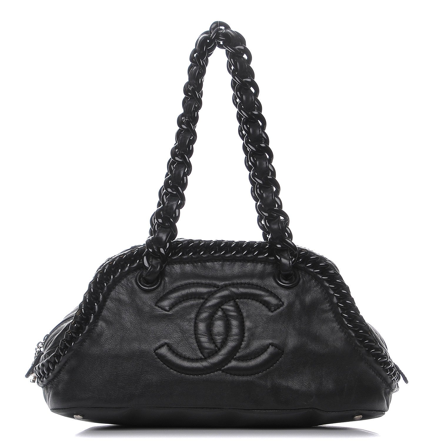 Chanel Calfskin Modern Chain Rhodoid Bowling Bag Black 1 of 8