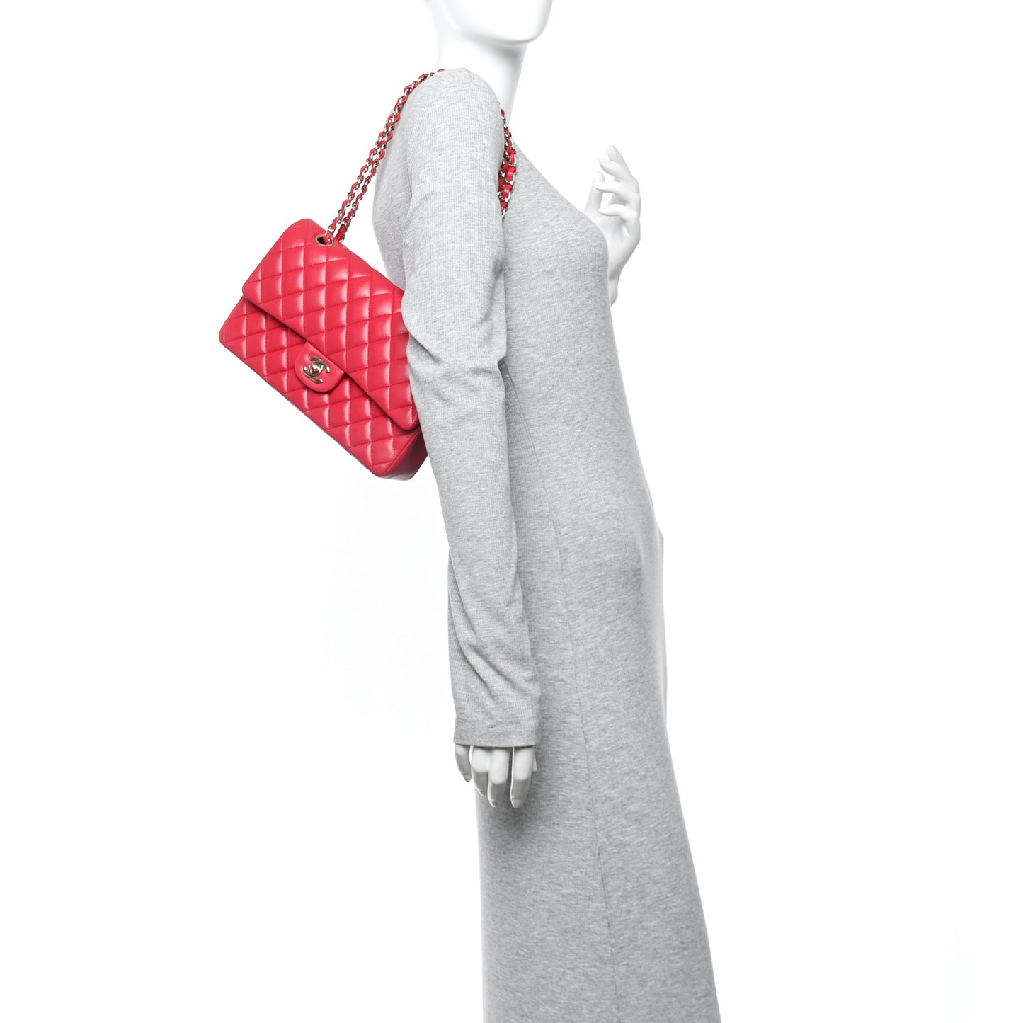 Lambskin Quilted Medium Double Flap Dark Pink