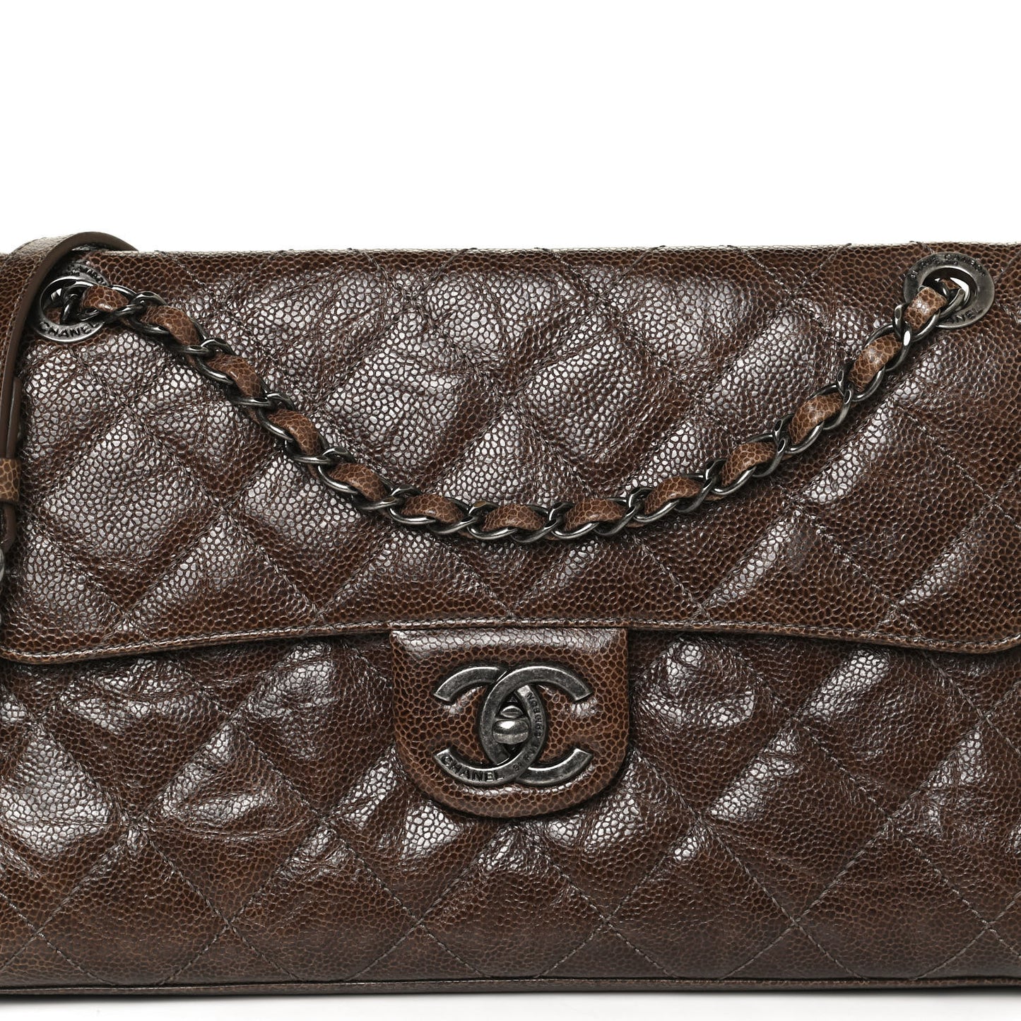 Crumpled Grained Calfskin Medium CC Crave Flap Brown