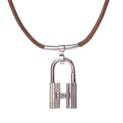 Hermes Sterling Silver Natural Bridle Touareg Cadena Necklace Pendant Bouton 4 of 7