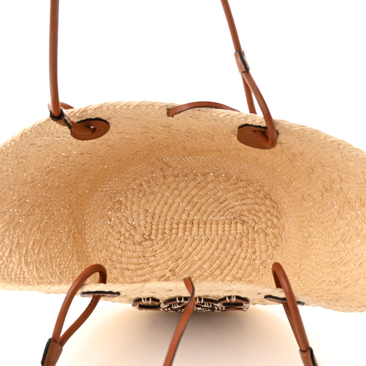 Calfskin Raffia Small Anagram Basket Tote Bag Natural Tan