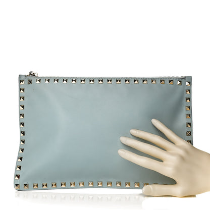 Valentino Garavani Vitello Large Rockstud Zip Pouch Sky Sorbet 2 of 9