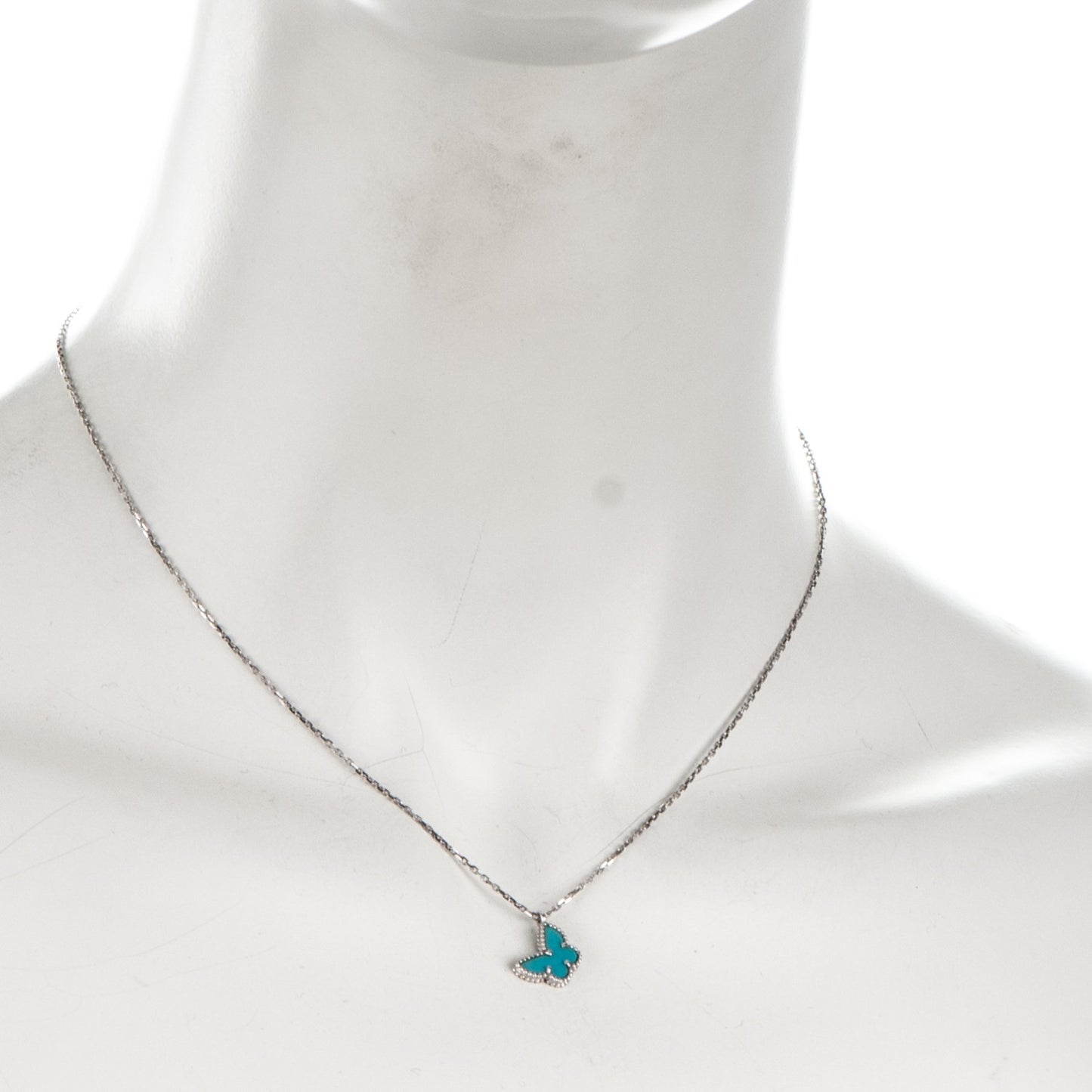 18K White Gold Turquoise Sweet Alhambra Butterfly Pendant Necklace