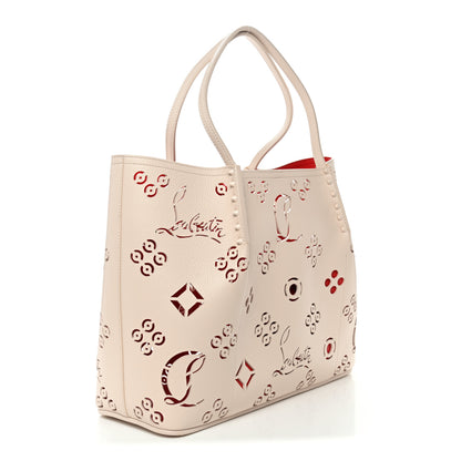 Christian Louboutin Calfskin Perforated Loubinthesky Spikes Large Cabarock Tote Leche 3 of 13