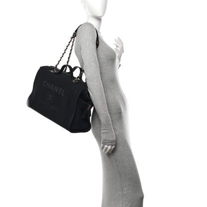 Chanel Mixed Fibers Large Deauville Bowling Bag  Black 2 of 10