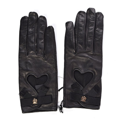 Gucci Nappa Feline Heart Grosgrain Gloves 8.5 Black 1 of 5