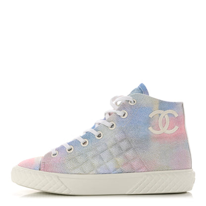 Chanel Printed Fabric Quilted High Top Sneakers 38 Green Pink Blue 1 of 9