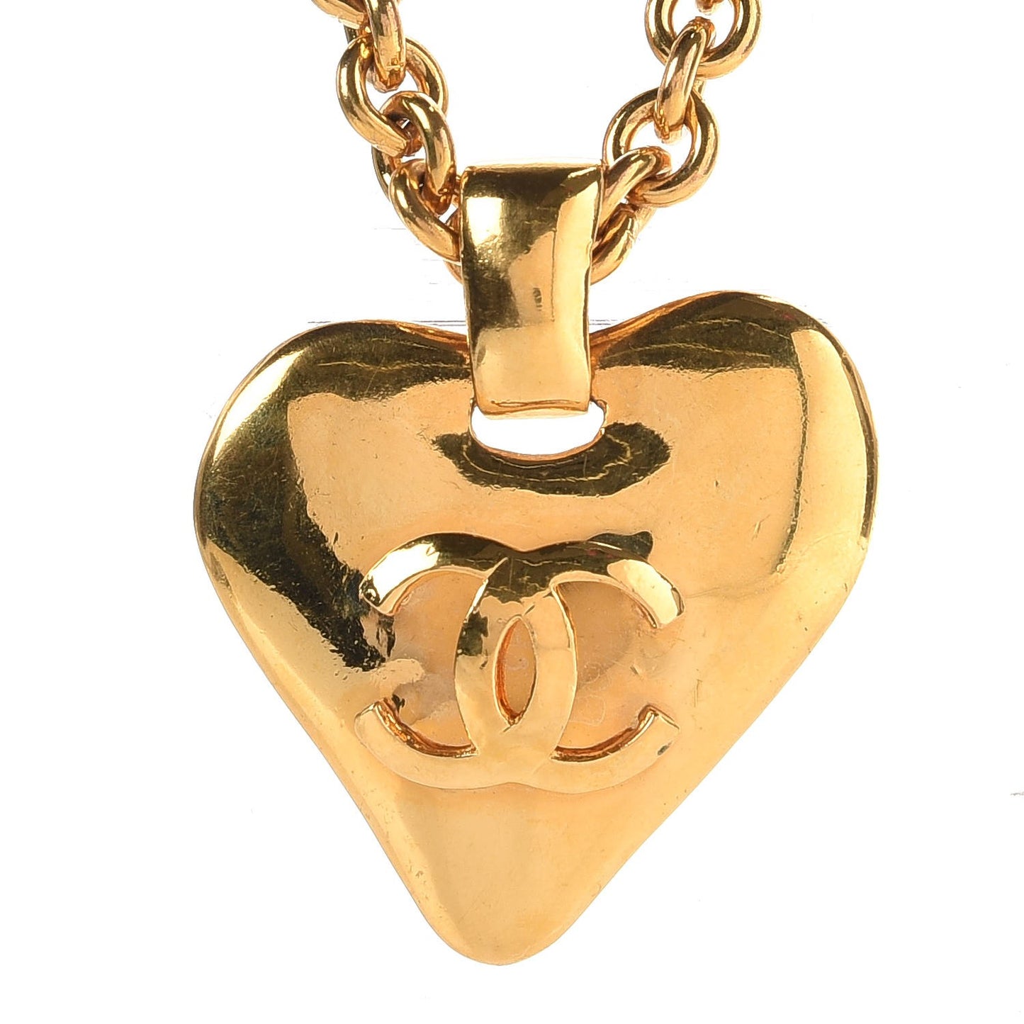 Chain CC Heart Pendant Necklace Gold