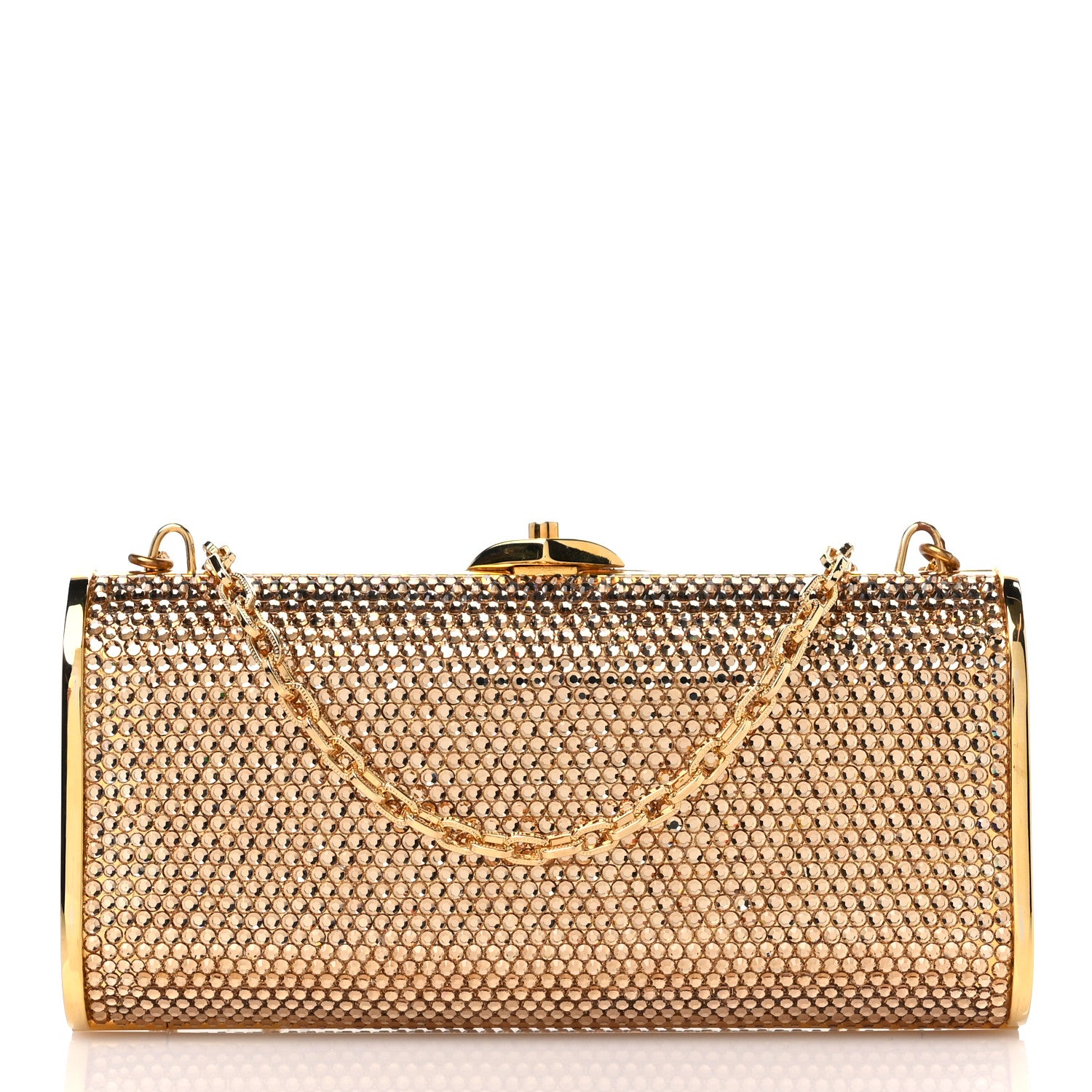 Judith Leiber Swarovski Crystal Minaudiere Clutch Gold 2 of 9