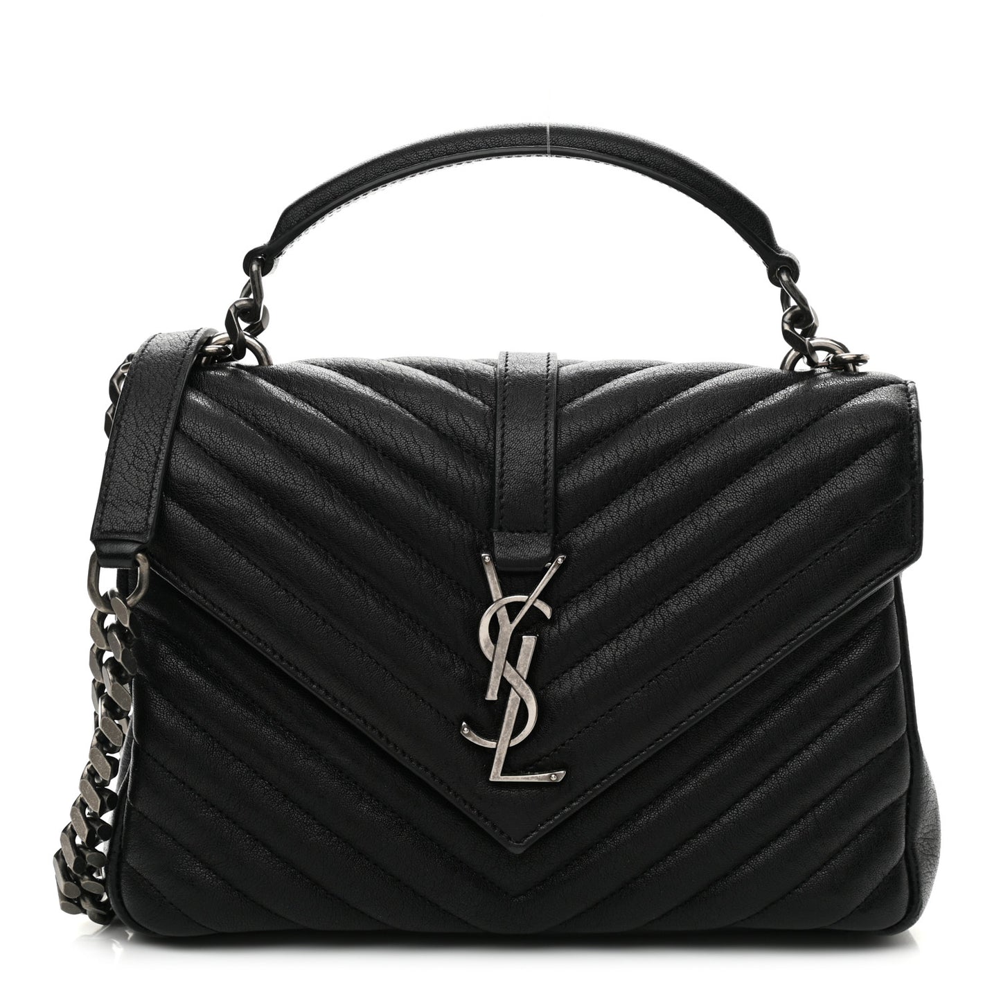 Sheepskin Matelasse Chevron Monogram Medium College Bag Black
