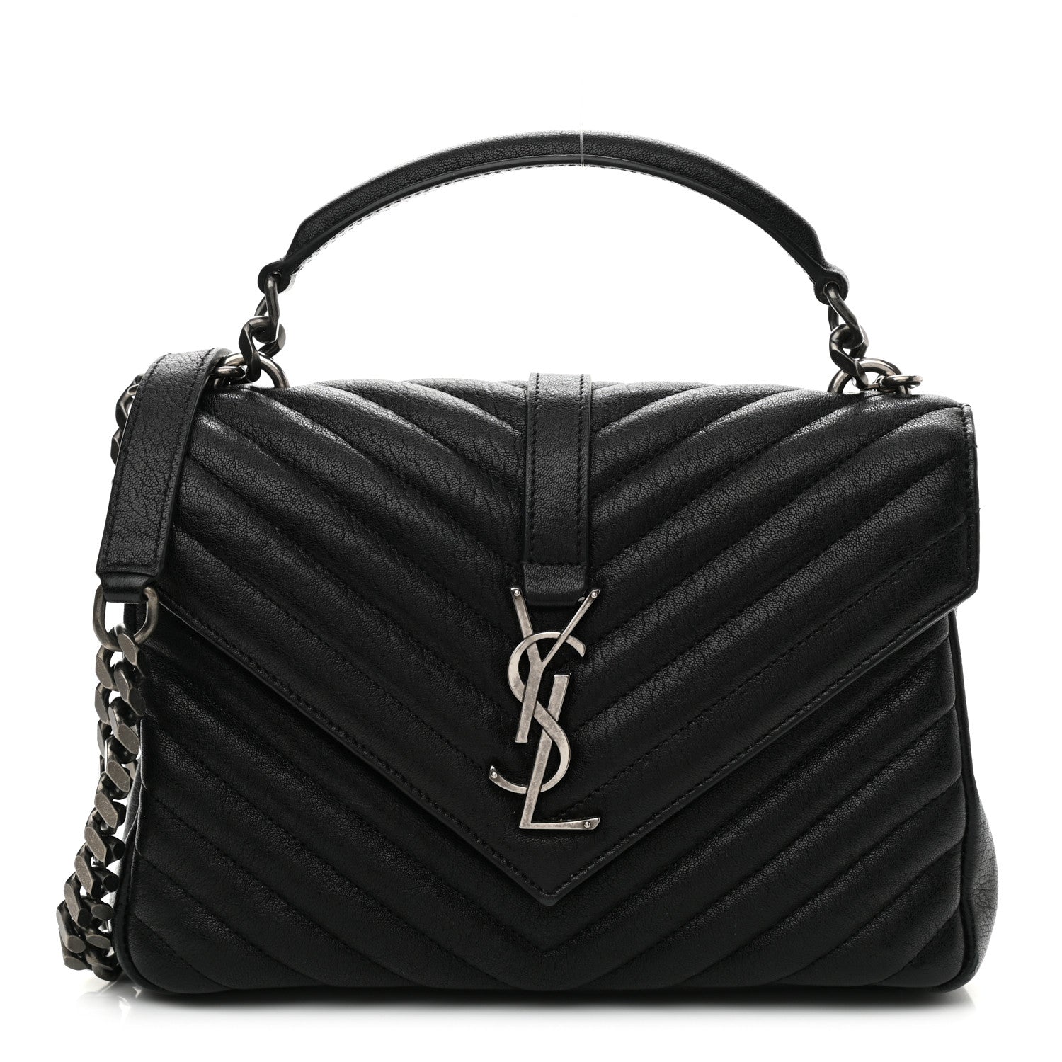 Saint Laurent Sheepskin Matelasse Chevron Monogram Medium College Bag Black 1 of 10