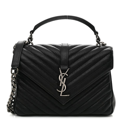 Saint Laurent Sheepskin Matelasse Chevron Monogram Medium College Bag Black 1 of 10