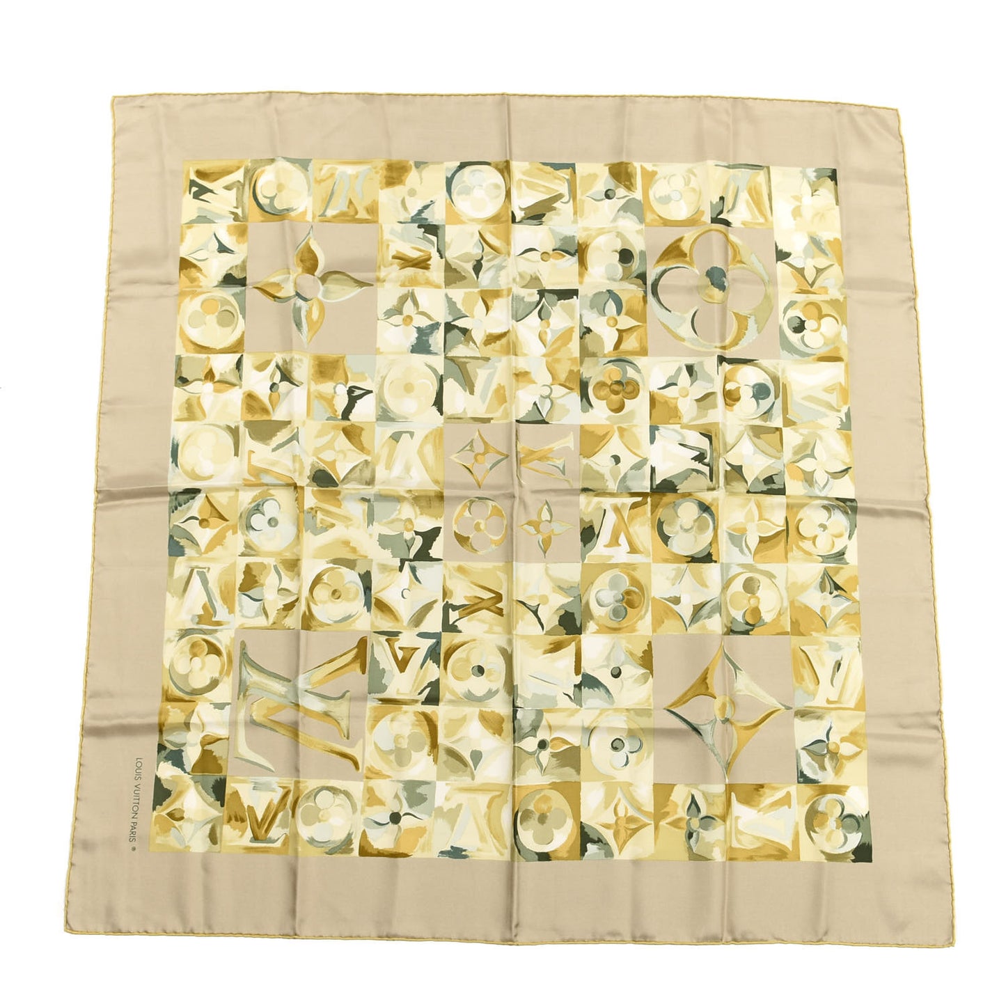 Silk Monogram Square Scarf Grey Green