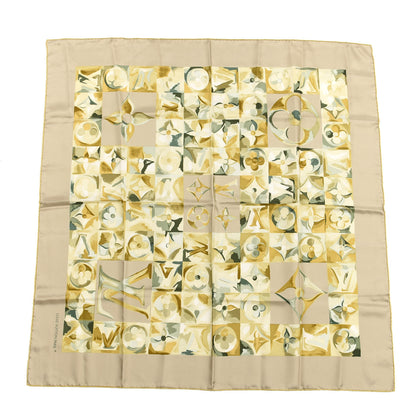 Louis Vuitton Silk Monogram Square Scarf Grey Green 1 of 4