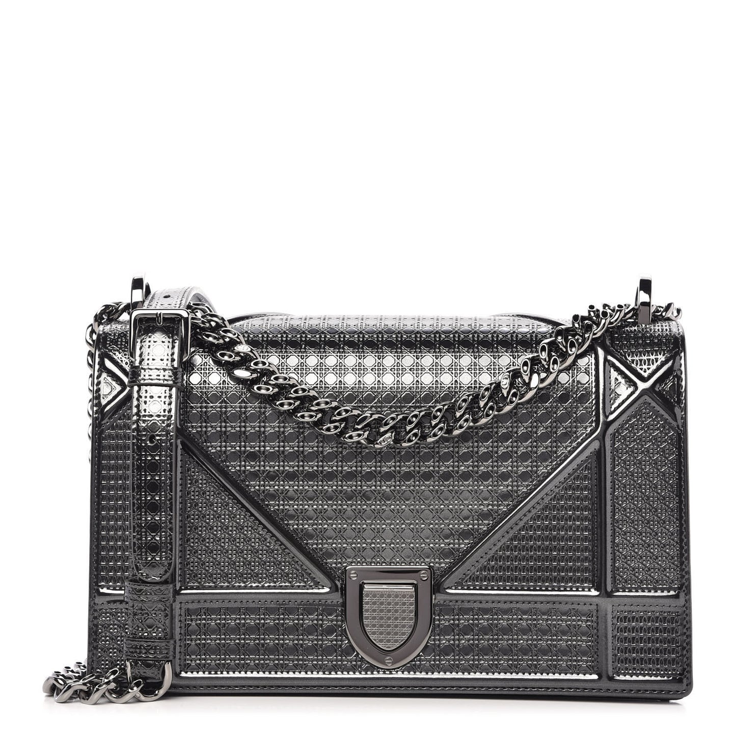 Metallic Patent Micro-Cannage Medium Diorama Flap Bag Onyx Black