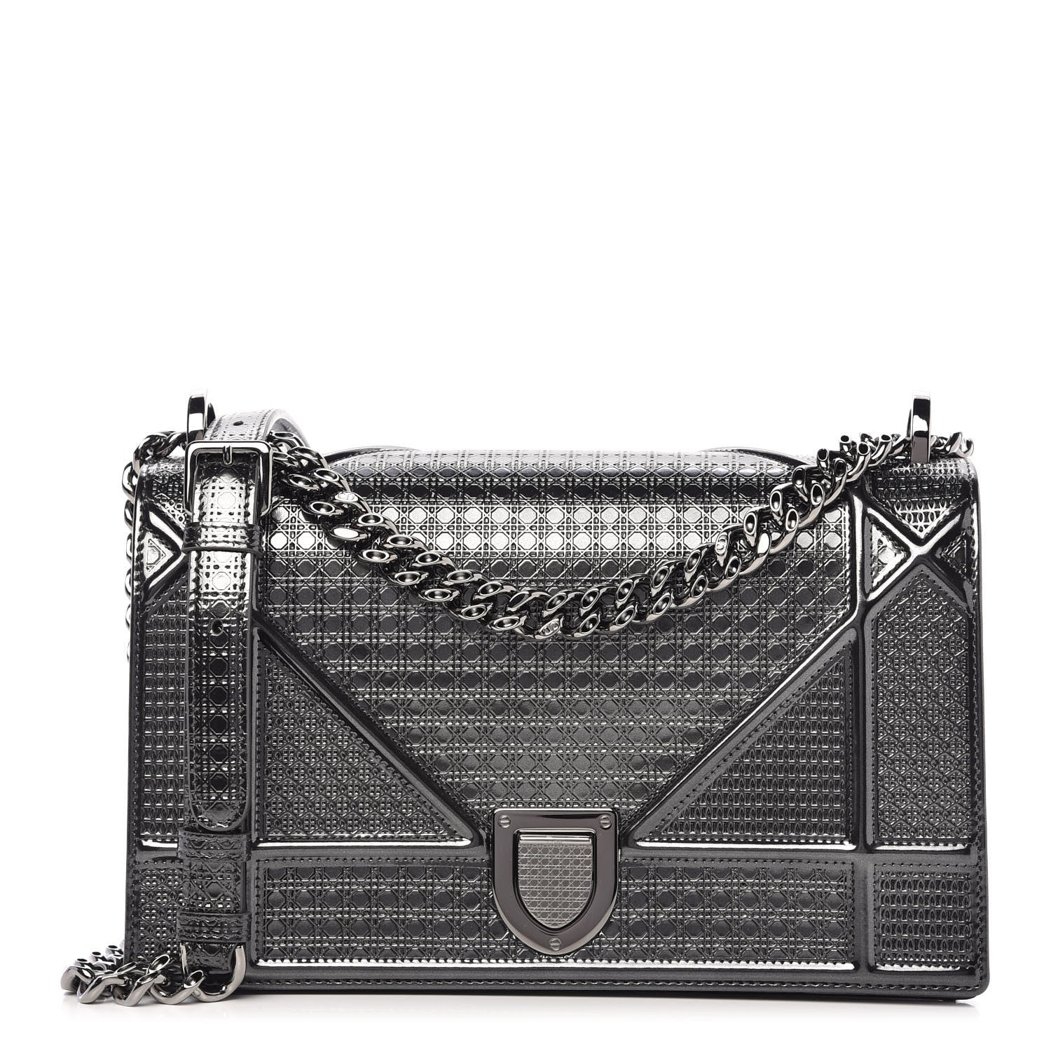 Christian Dior Metallic Patent Micro-Cannage Medium Diorama Flap Bag Onyx Black 1 of 12