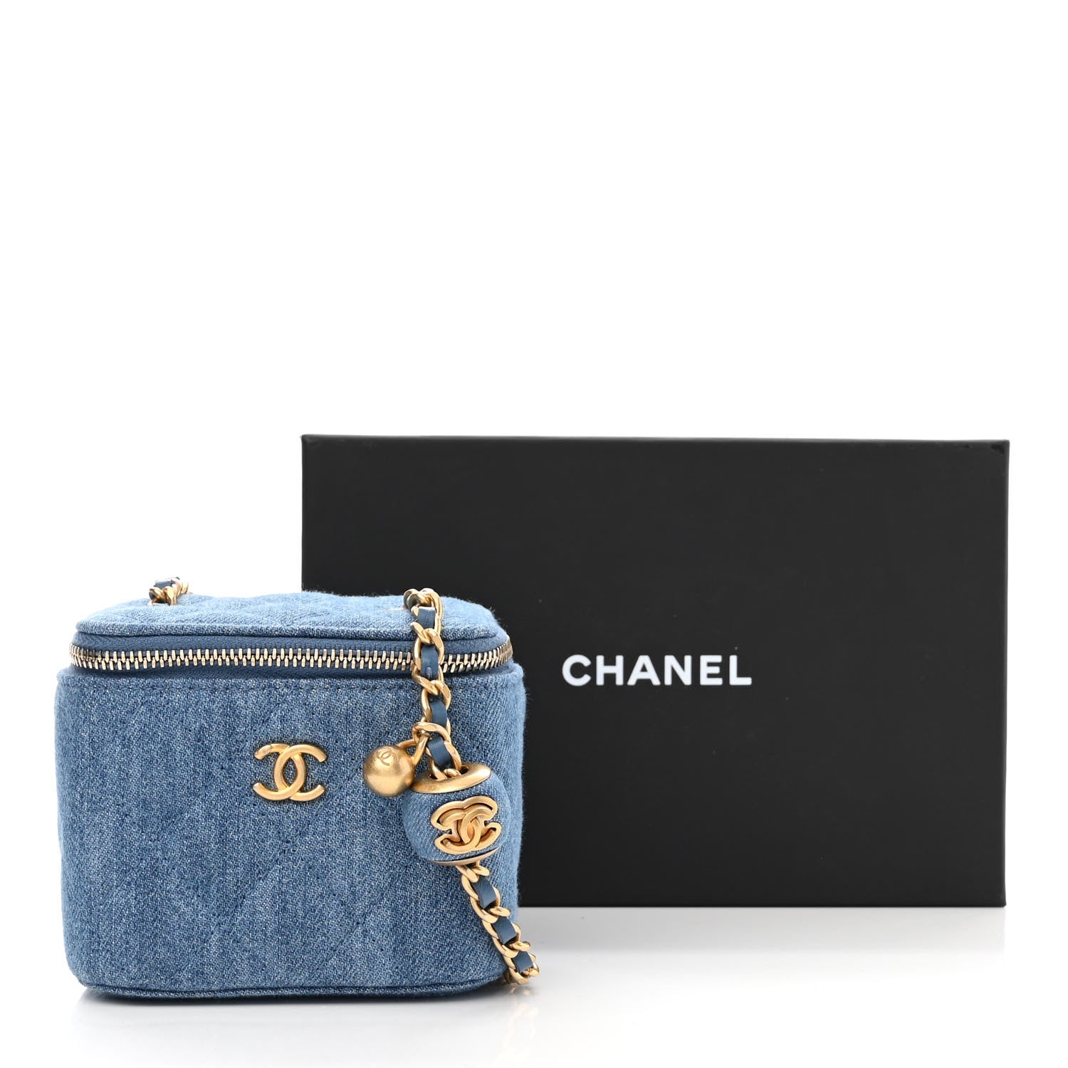 Chanel Denim Quilted Mini Pearl Crush Vanity Case With Chain 11 of 11