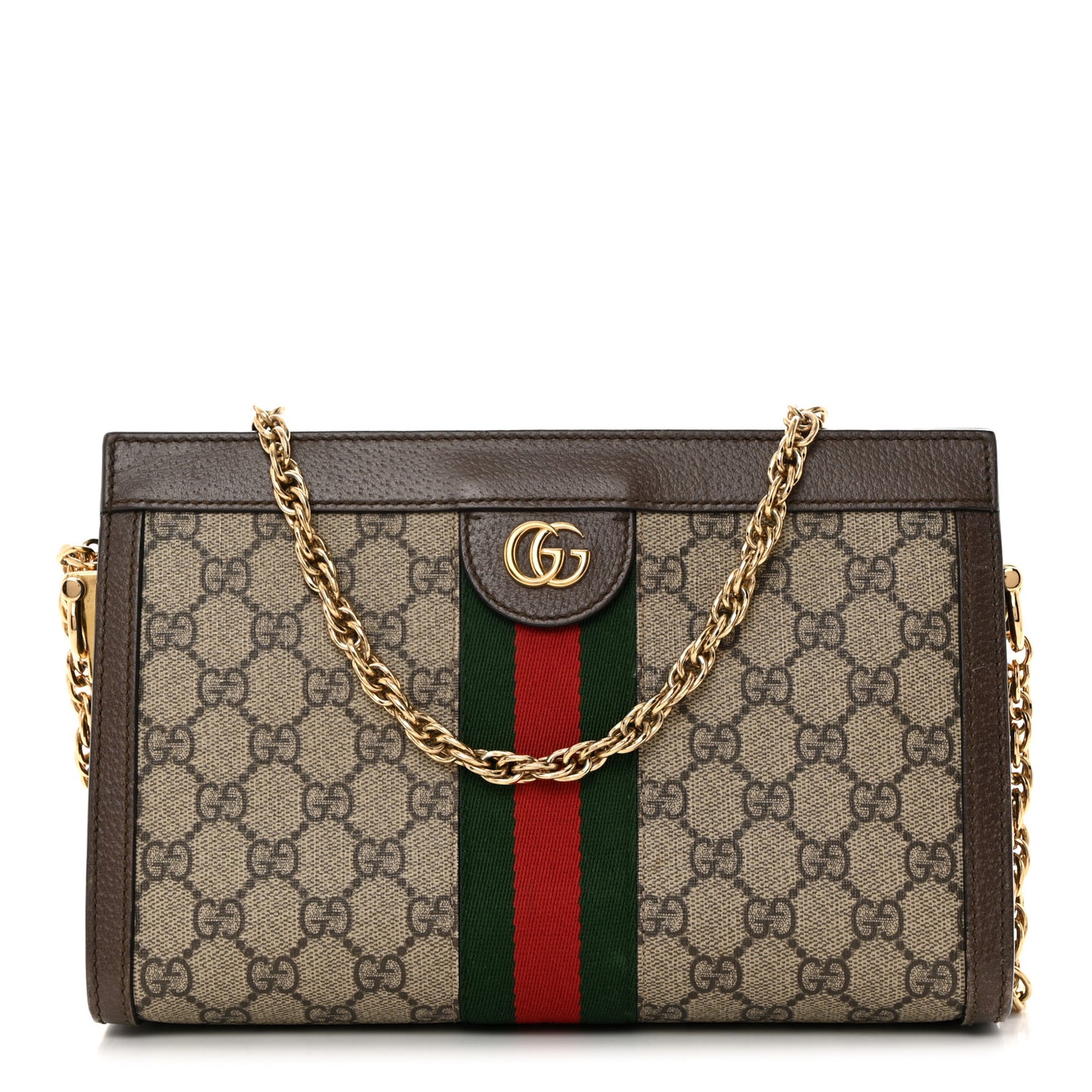 GG Supreme Monogram Web Small Ophidia Chain Shoulder Bag Brown