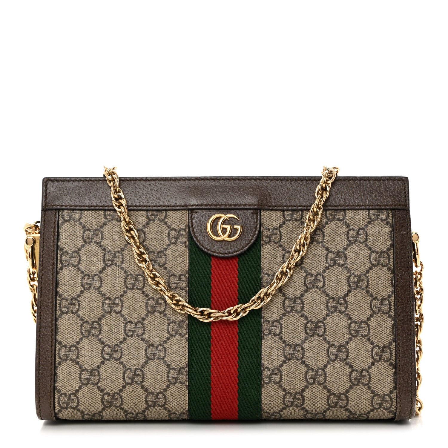 Gucci GG Supreme Monogram Web Small Ophidia Chain Shoulder Bag Brown 1 of 10