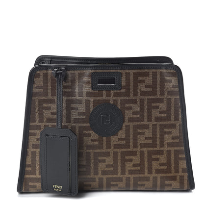 Fendi Glazed Fabric Vitello Century FF 1974 Stamp Patch Mini Peekaboo Defender Cover Mogano Panna Black 1 of 7