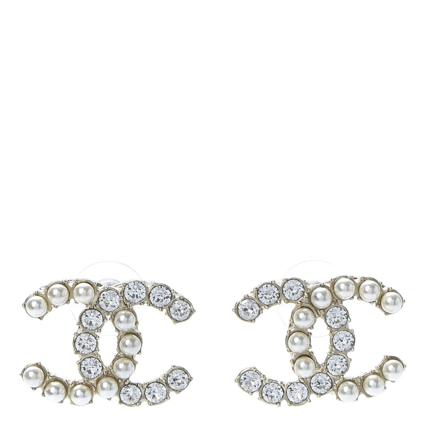 Crystal Pearl CC Dazzling Domino Earrings Gold