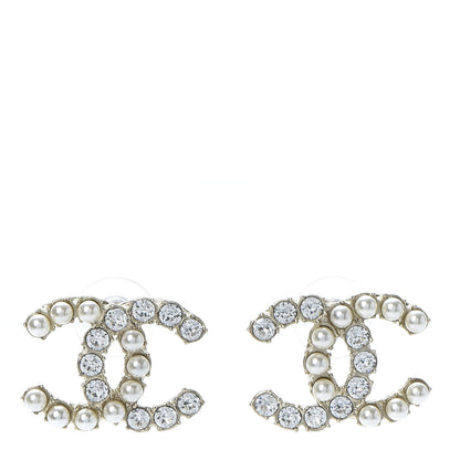 Chanel Crystal Pearl CC Dazzling Domino Earrings Gold 1 of 5