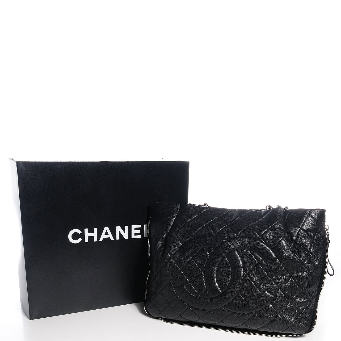 Caviar Expandable Zip Shoulder Bag Black