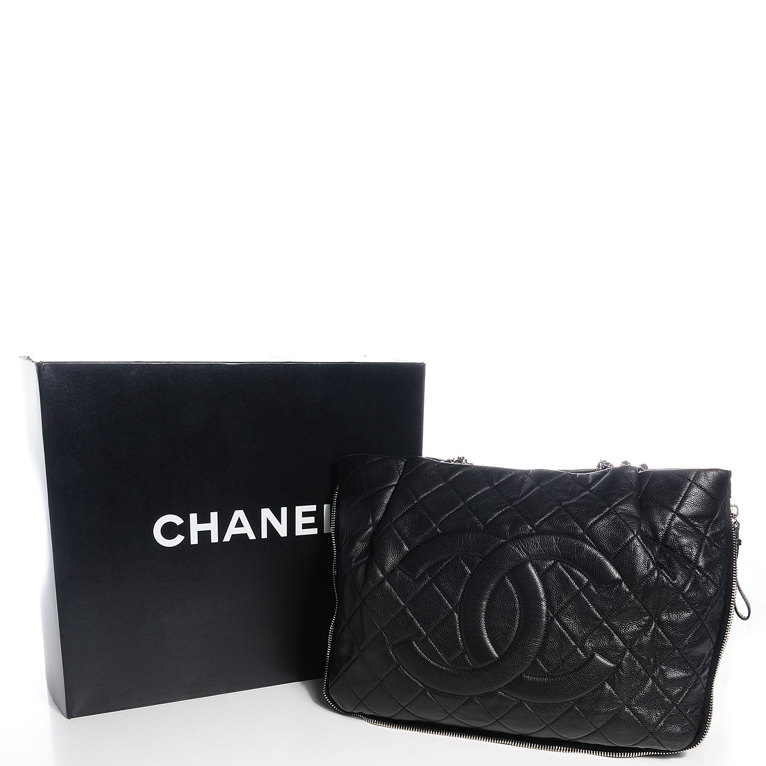 Chanel Caviar Expandable Zip Shoulder Bag Black 6 of 10
